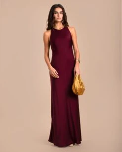 VESTIDO FEDERICA · BURDEOS -[品牌] Ventas THE-ARE vestido largo burdeos espalda descubierta satinado elegante invitada mujer the are eci img 2