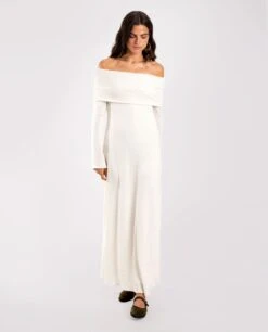 VESTIDO COTTON FEELS · CRUDO -[品牌] Ventas THE-ARE vestido largo crudo punto canale manga larga escote bardot mujer the are eci img 2