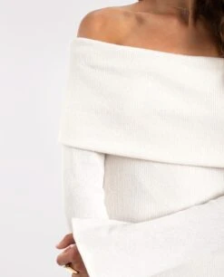 VESTIDO COTTON FEELS · CRUDO -[品牌] Ventas THE-ARE vestido largo crudo punto canale manga larga escote bardot mujer the are eci img 4