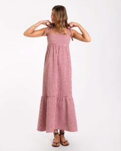 VESTIDO OLIVIA · BURDEOS -[品牌] Ventas THE-ARE vestido largo cuadros vichy burdeos tirantes mujer the are