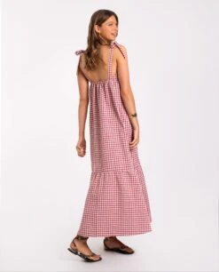 VESTIDO OLIVIA · BURDEOS -[品牌] Ventas THE-ARE vestido largo cuadros vichy burdeos tirantes mujer the are eci img 2