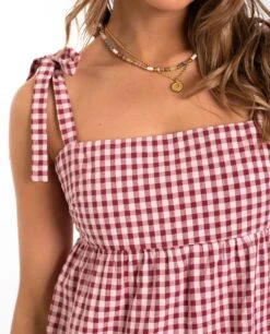 VESTIDO OLIVIA · BURDEOS -[品牌] Ventas THE-ARE vestido largo cuadros vichy burdeos tirantes mujer the are eci img 4