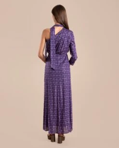 VESTIDO LÉONIE · MORADO -[品牌] Ventas THE-ARE vestido largo estampado asimetrico fular eventos mujer the are eci img 3