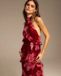 VESTIDO ROSARIO · ESTAMPADO -[品牌] Ventas THE-ARE vestido largo estampado floral cuello halter volantes eventos mujer the are eci img 4