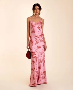 VESTIDO ÚBEDA · ESTAMPADO -[品牌] Ventas THE-ARE vestido largo estampado flores rosa rojo elegante mujer the are 2