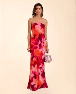 VESTIDO SANLÚCAR · ESTAMPADO -[品牌] Ventas THE-ARE vestido largo estampado naranja palabra honor vuelo eventos mujer the are 1