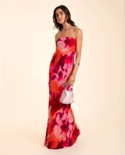 VESTIDO SANLÚCAR · ESTAMPADO -[品牌] Ventas THE-ARE vestido largo estampado naranja palabra honor vuelo eventos mujer the are 2