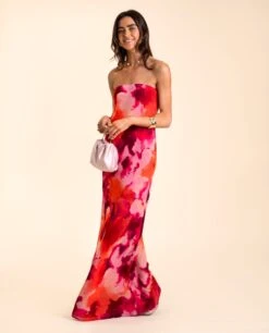 VESTIDO SANLÚCAR · ESTAMPADO -[品牌] Ventas THE-ARE vestido largo estampado naranja palabra honor vuelo eventos mujer the are eci img 2