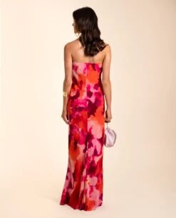 VESTIDO SANLÚCAR · ESTAMPADO -[品牌] Ventas THE-ARE vestido largo estampado naranja palabra honor vuelo eventos mujer the are eci img 3