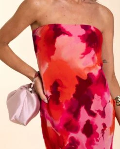 VESTIDO SANLÚCAR · ESTAMPADO -[品牌] Ventas THE-ARE vestido largo estampado naranja palabra honor vuelo eventos mujer the are eci img 4