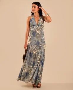 VESTIDO AMAIA · ESTAMPADO -[品牌] Ventas THE-ARE vestido largo estampado paisley escote pico mujer invitada the are eci img 1 scaled