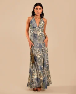 VESTIDO AMAIA · ESTAMPADO -[品牌] Ventas THE-ARE vestido largo estampado paisley escote pico mujer invitada the are eci img 2 scaled