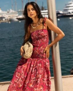 VESTIDO LUSH TOUCH · ESTAMPADO -[品牌] Ventas THE-ARE vestido largo estampado tirantes cuerpo nido de abeja mujer the are 3