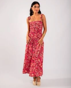 VESTIDO LUSH TOUCH · ESTAMPADO -[品牌] Ventas THE-ARE vestido largo estampado tirantes cuerpo nido de abeja mujer the are eci img 1