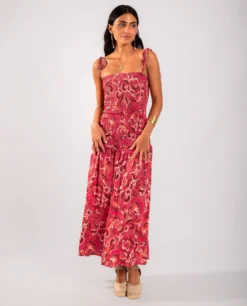 VESTIDO LUSH TOUCH · ESTAMPADO -[品牌] Ventas THE-ARE vestido largo estampado tirantes cuerpo nido de abeja mujer the are eci img 1 scaled