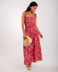 VESTIDO LUSH TOUCH · ESTAMPADO -[品牌] Ventas THE-ARE vestido largo estampado tirantes cuerpo nido de abeja mujer the are eci img 2 scaled