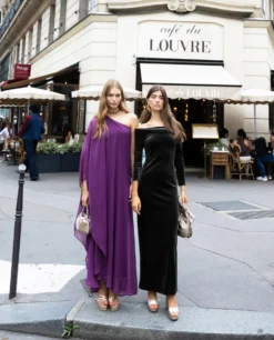 VESTIDO MRS. RIVERA · MALVA -[品牌] Ventas THE-ARE vestido largo malva empolvado fluido capa gasa asimetrico mujer the are 1 scaled