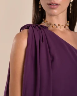 VESTIDO MRS. RIVERA · MALVA -[品牌] Ventas THE-ARE vestido largo malva empolvado fluido capa gasa asimetrico mujer the are eci img 4 scaled