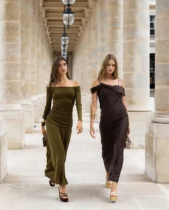 VESTIDO CÓRDOBA · MARRÓN -[品牌] Ventas THE-ARE vestido largo marron tirantes escote drapeado saten eventos mujer the are 2 scaled