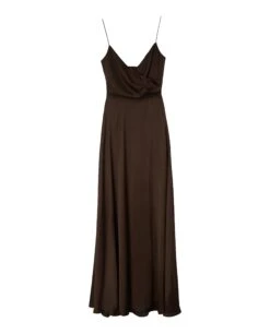 VESTIDO MRS. FERREIRA · MARRÓN -[品牌] Ventas THE-ARE vestido largo marron tirantes princesa escote cruzado saten eventos mujer the are eci img 5