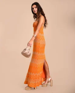 VESTIDO INÉS · NARANJA -[品牌] Ventas THE-ARE vestido largo naranja escote halter zigzag mujer the are 8 scaled