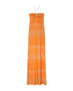 VESTIDO INÉS · NARANJA -[品牌] Ventas THE-ARE vestido largo naranja escote halter zigzag mujer the are eci img 5