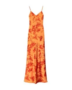 VESTIDO ÁGATA · ESTAMPADO -[品牌] Ventas THE-ARE vestido largo naranja lencero flores estote pico mujer invitada the are eci img 5