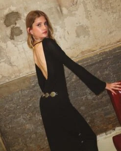 VESTIDO EVENING MEMORIES · NEGRO -[品牌] Ventas THE-ARE vestido largo negro punto elastico espalda abierta mujer the are 3