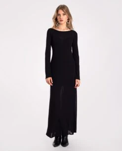 VESTIDO EVENING MEMORIES · NEGRO -[品牌] Ventas THE-ARE vestido largo negro punto elastico espalda abierta mujer the are eci img 1