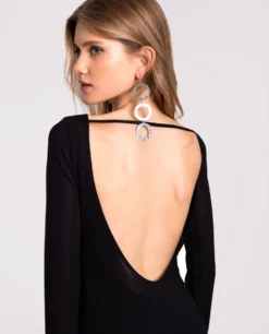 VESTIDO EVENING MEMORIES · NEGRO -[品牌] Ventas THE-ARE vestido largo negro punto elastico espalda abierta mujer the are eci img 4 scaled