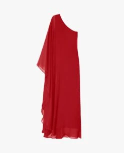 VESTIDO MRS. RIVERA · ROJO -[品牌] Ventas THE-ARE vestido largo rojo fluido capa asimetrico gasa invitada mujer the are eci img 5