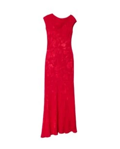 VESTIDO VALENTINA · ROJO -[品牌] Ventas THE-ARE vestido largo rojo tejido jacquard sin mangas invitada elegante mujer the are eci img 5