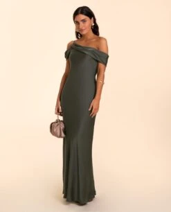 VESTIDO CÓRDOBA · VERDE -[品牌] Ventas THE-ARE vestido largo verde empolvado tirantes escote drapeado saten eventos mujer the are 2