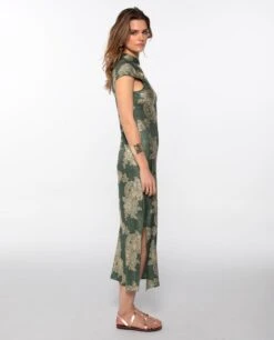 VESTIDO JADE BLOOM · VERDE -[品牌] Ventas THE-ARE vestido largo verde jacquard satinado largo elegante fiesta mujer the are eci img 2