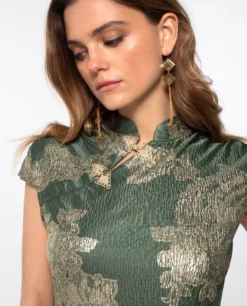 VESTIDO JADE BLOOM · VERDE -[品牌] Ventas THE-ARE vestido largo verde jacquard satinado largo elegante fiesta mujer the are eci img 4 scaled