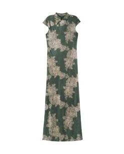VESTIDO JADE BLOOM · VERDE -[品牌] Ventas THE-ARE vestido largo verde jacquard satinado largo elegante fiesta mujer the are eci img 5