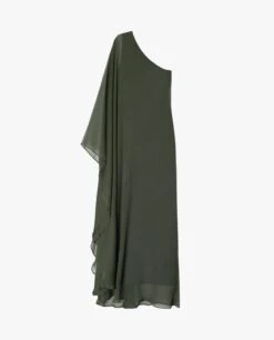 VESTIDO MRS. RIVERA · VERDE -[品牌] Ventas THE-ARE vestido largo verde oliva fluido capa gasa asimetrico mujer the are eci img 5