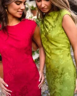 VESTIDO VALENTINA · VERDE -[品牌] Ventas THE-ARE vestido largo verde tejido jacquard sin mangas invitada elegante mujer the are 7