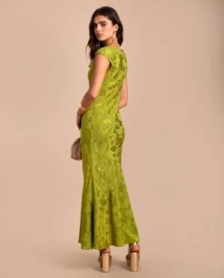 VESTIDO VALENTINA · VERDE -[品牌] Ventas THE-ARE vestido largo verde tejido jacquard sin mangas invitada elegante mujer the are eci img 3