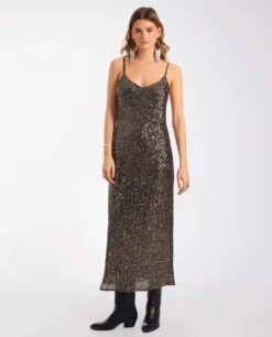 VESTIDO LAST TOUCH UP · PLOMO -[品牌] Ventas THE-ARE vestido lentejuelas lencero tirantes espalda descubierta escote pico mujer the are img 5