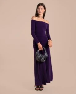 VESTIDO SOPHIE · MORADO -[品牌] Ventas THE-ARE vestido midi ajustado morado manga larga eventos mujer the are eci img 2