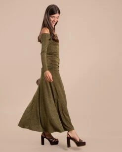 VESTIDO SOPHIE · VERDE -[品牌] Ventas THE-ARE vestido midi ajustado verde manga larga eventos mujer the are 1