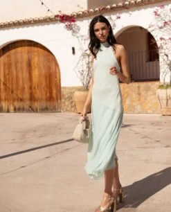 VESTIDO ONA · MENTA -[品牌] Ventas THE-ARE vestido midi asimetrico menta cuello halter invitada mujer the are 3