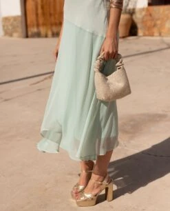 VESTIDO ONA · MENTA -[品牌] Ventas THE-ARE vestido midi asimetrico menta cuello halter invitada mujer the are 4