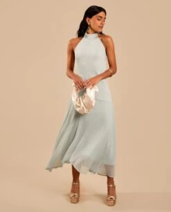 VESTIDO ONA · MENTA -[品牌] Ventas THE-ARE vestido midi asimetrico menta cuello halter invitada mujer the are 5