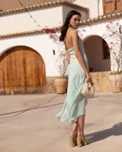 VESTIDO ONA · MENTA -[品牌] Ventas THE-ARE vestido midi asimetrico menta cuello halter invitada mujer the are 6