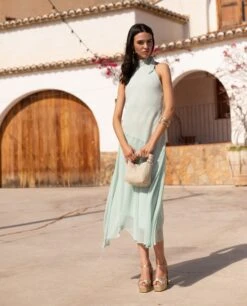 VESTIDO ONA · MENTA -[品牌] Ventas THE-ARE vestido midi asimetrico menta cuello halter invitada mujer the are 8