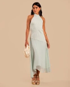 VESTIDO ONA · MENTA -[品牌] Ventas THE-ARE vestido midi asimetrico menta cuello halter invitada mujer the are eci img 1