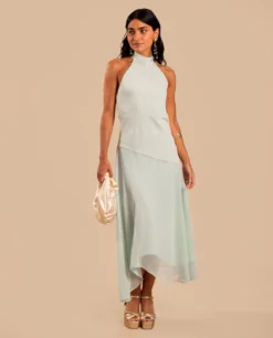 VESTIDO ONA · MENTA -[品牌] Ventas THE-ARE vestido midi asimetrico menta cuello halter invitada mujer the are eci img 1 scaled