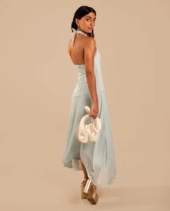 VESTIDO ONA · MENTA -[品牌] Ventas THE-ARE vestido midi asimetrico menta cuello halter invitada mujer the are eci img 3